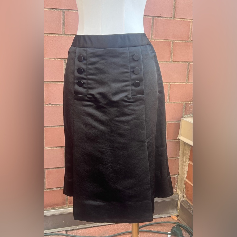 Etcetera Black Silk Skirt with Button Accents